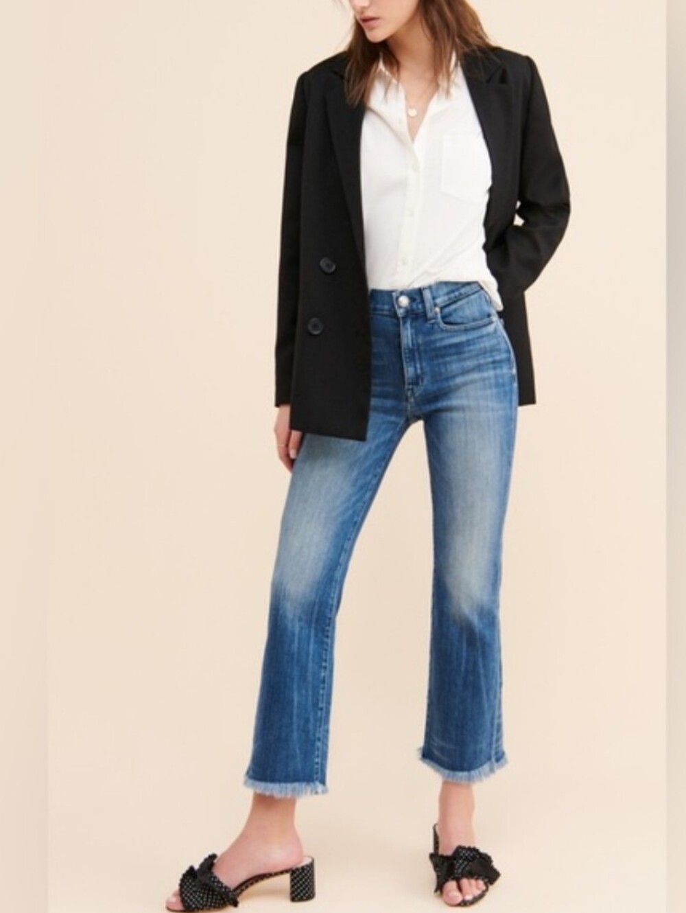 AYR The Bomb Pop Straight Leg Jeans Cropped Blue Denim Minimalist Preppy Size 34